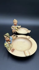 Vintage Hummel Goebel  Ashtray Singing Lessons Boy with Bird Full Bee Lot Of 2