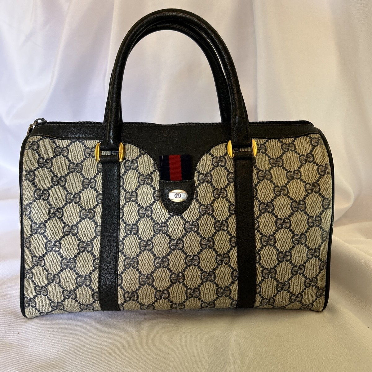 バッグ 90s archive grunge old GUCCI Boston y2k Vintage GUCCI Boston Navy Satchel Logo Handbag | eBay
