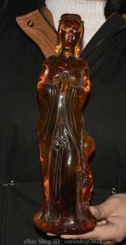 11.4 " Old Chinese Red Amber Carved Dynasty Palace Beauty Woman Stand Statue - Picture 1 of 10
