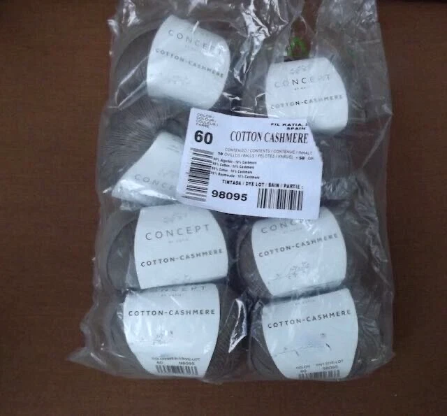 Хлопковая/кашемировая пряжа Katia, 8 шаров, 50 гр. 169 ярдов каждый, новый, серо-коричневый - Изображение 4 из 4