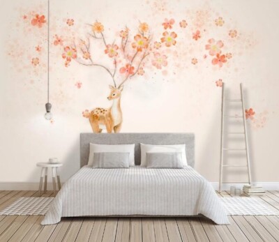 3D Art Flower Deer ZHUA42035 Wallpaper Wall Murals Removable Self-adhesive Ann