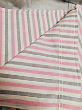 Vintage Candy pink/white/grey Stripe flat Sheet 66"x100" VGC. Retro Camper