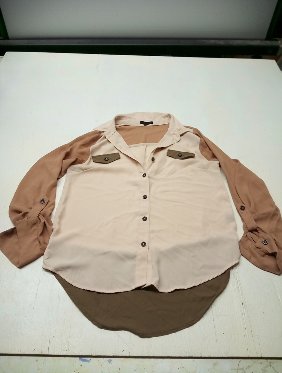 Edge Women's Brown/Beige Button Up Shirt with Pockets (Small) Edge Women's Brown/Beige Button Up Shirt with Pockets (Small)