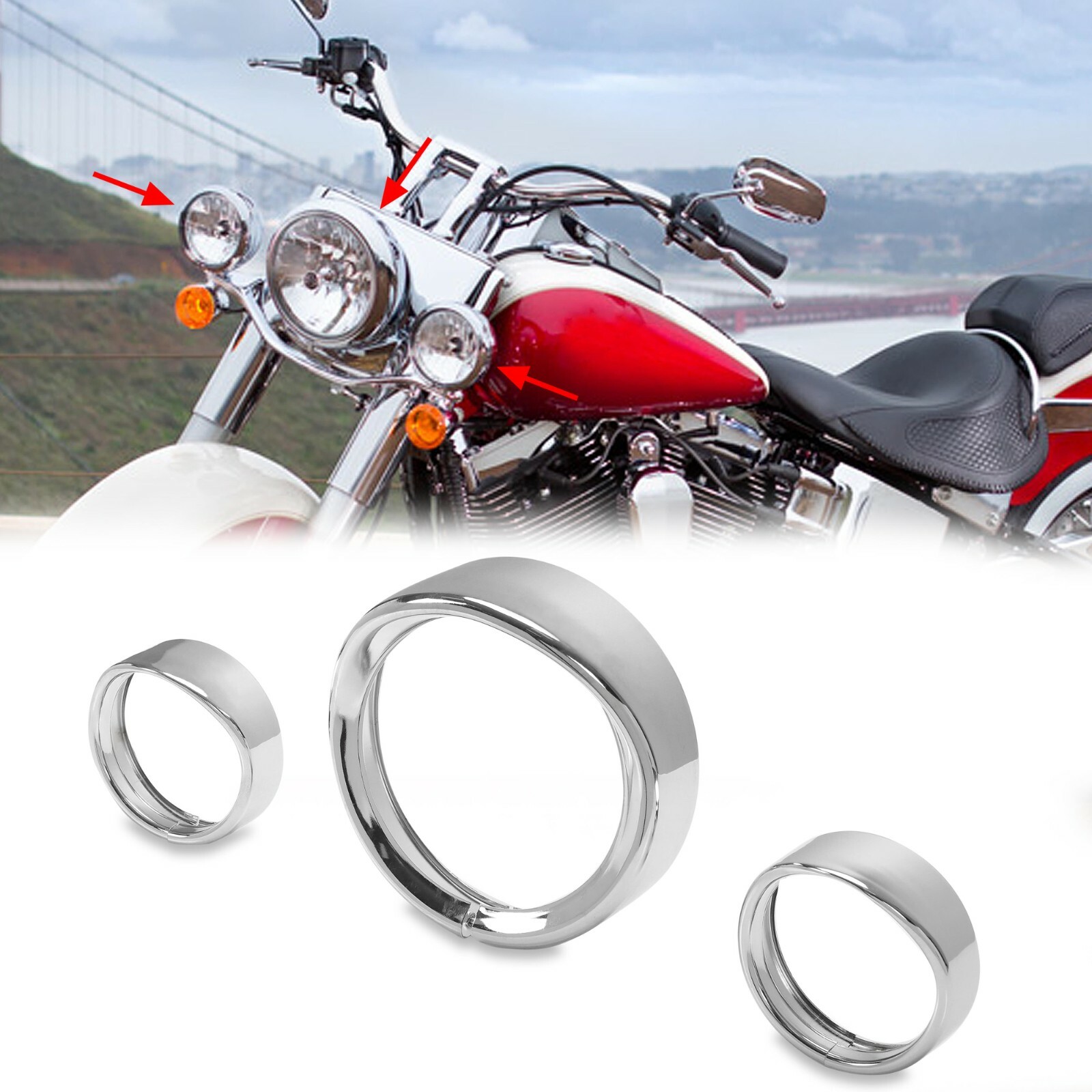 7" Headlight 4.5" Fog Lamp Trim Ring Bezel Visor For Harley Softail Touring