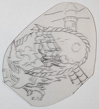 OLD VINTAGE Original Traditional Acetate Tattoo Stencil Sailor Clipper Ship 2