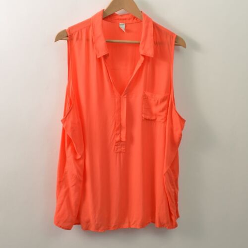 Old Navy Tank Top Womens 2XL Orange Rayon Pocket Collared Lightweight