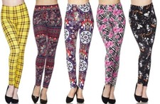 New Paisley Print Plus Size Peachskin Soft Print Leggings O/S 10-18 L01
