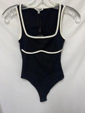 Fashion Nova NWT Snatched Bodysuit XS Black/White Ribbed Thong Snap Closure