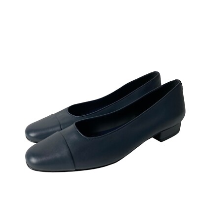Vaneli women’s cap toe flat blue leather shoes Narrow width 10N