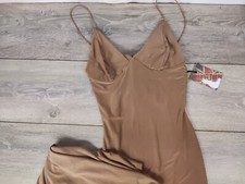 NEW CLUBL Slinky Maxi Dress in Camel / Brown Back Lace Up Size Small