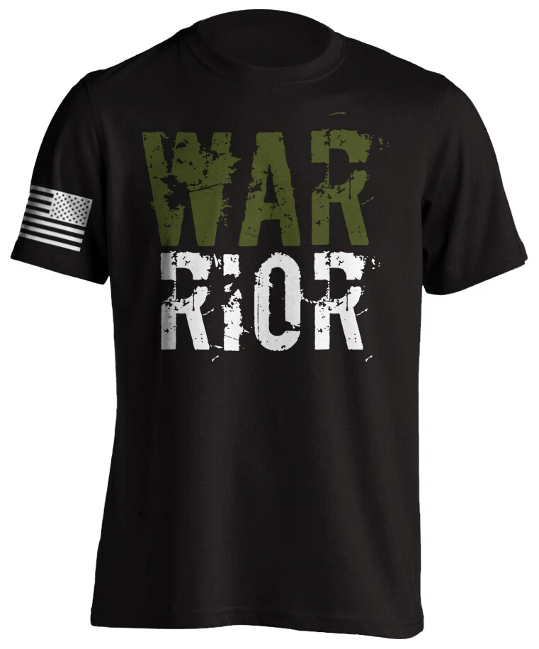 Warrior MMA Fighter T-Shirt Military Style US Flag Distressed Fitness Gym