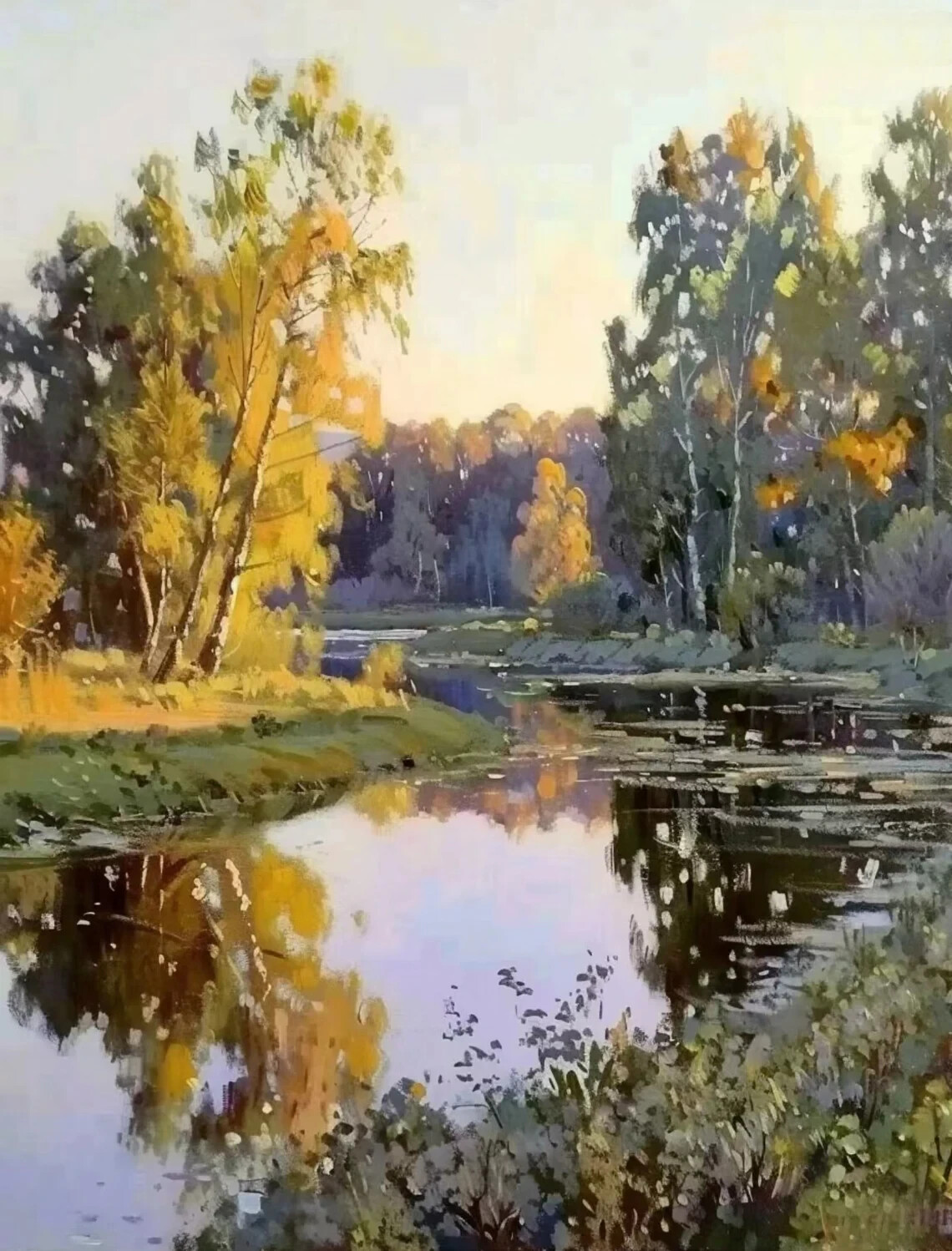 Autumn Forest And River Trees Painting Unframed Canvas Print Australian Wall Art