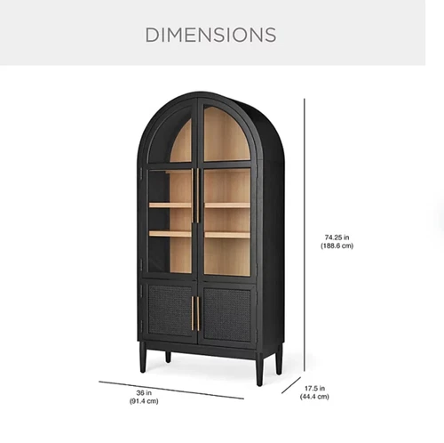 Enzo Storage Cabinet with Rattan Doors, Stylish Storage Solution for Home- Black - Picture 3 of 9