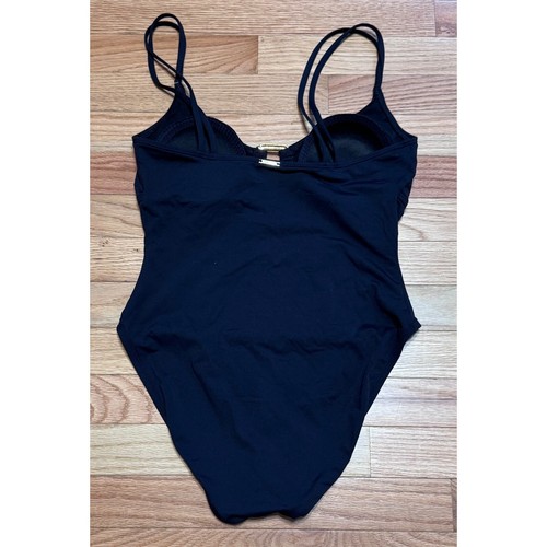 Traje de baño Anne Cole negro de una pieza con acento dorado ojo de cerradura frontal talla 12 clásico - Imagen 5 de 5