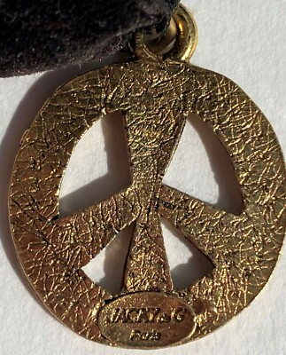 Collier Ras-du-cou Vintage Jacky De G Paris - Motif Peace & Love Doré Et Noir, Pièce Collector