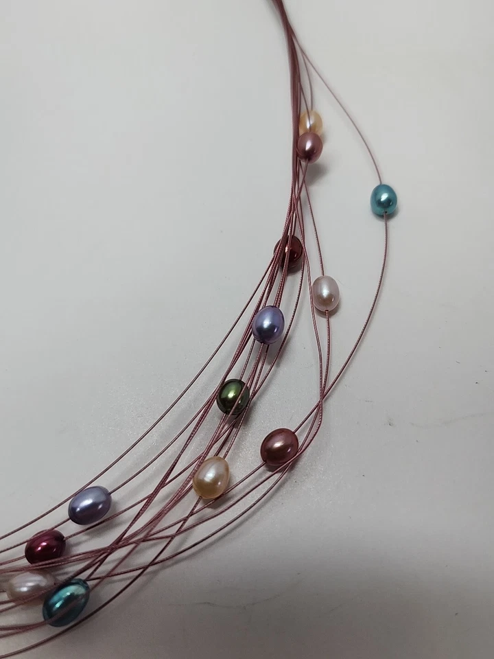 Collar Gargantilla HONORA Colorido Perla Cultivada Multi Hilo Cierre Inoxidable 18" Foto 3 de 4