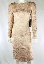 Theia Couture Women's Dress Size 4 Long Sleeves Metallic Jacquard Cocktail Lined