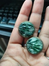 Seraphinite Gemstone Round Cufflinks 925 Sterling Silver Gold Plated Men Jewelry