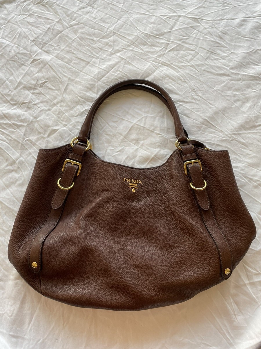 EUC Authentic Dark Brown Pebbled Leather PRADA 