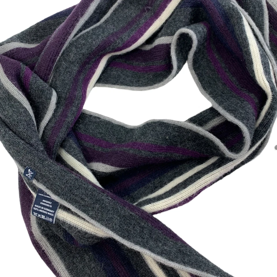 Crew Clothing Striped 100% Merino Wool Multicoloured Grey Purple Mens Scarf Used - Image 4 of 4