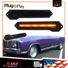 For 70-72 Chevrolet Monte Carlo Smoked Amber LED Front Bumper Side Marker Lights