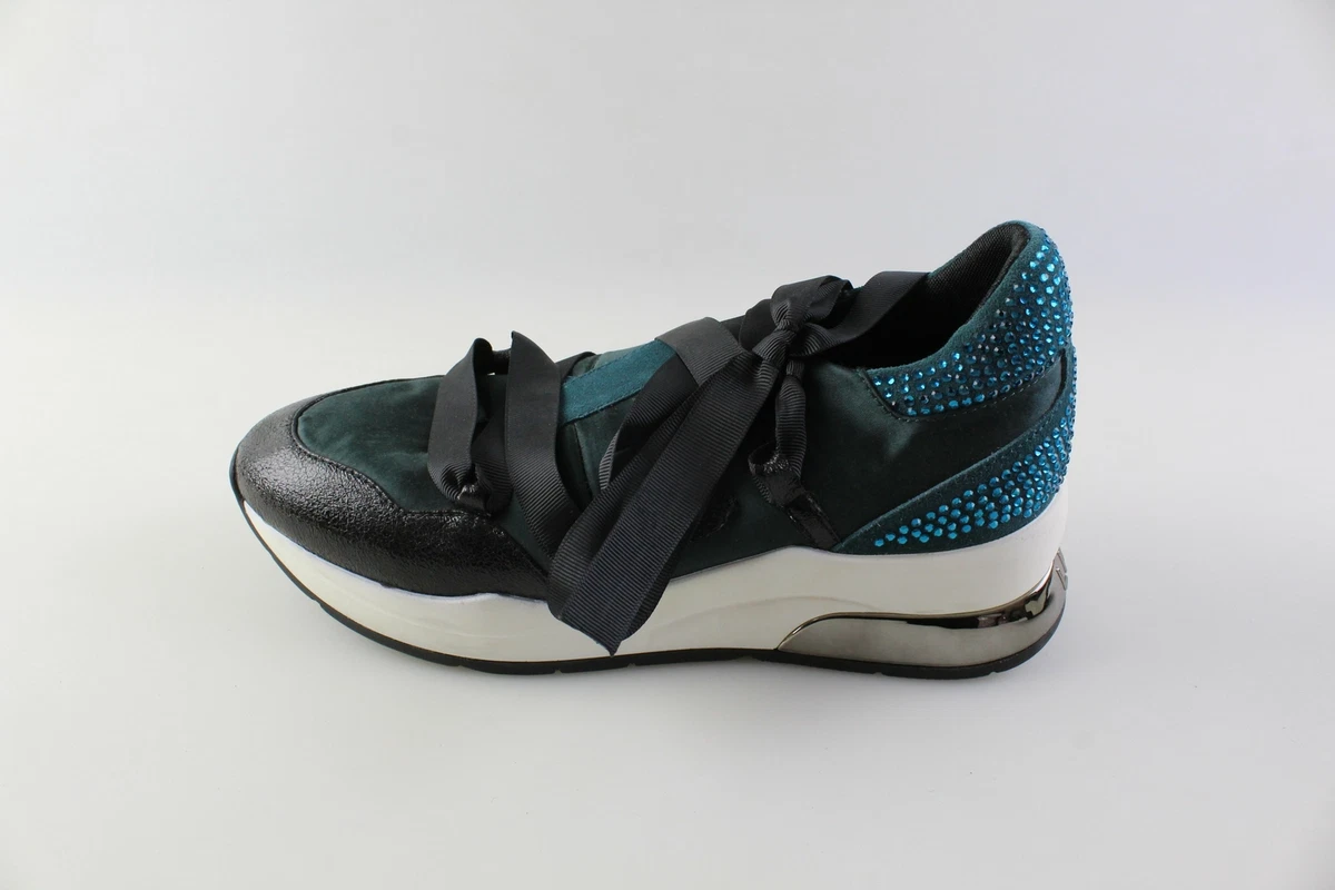 scarpe donna LIU JO 37 EU sneakers nero tessuto verde strass DH488