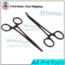 2pc Fishing Set 5" Straight  Curved Hemostat Forceps Locking Clamps Black-Color