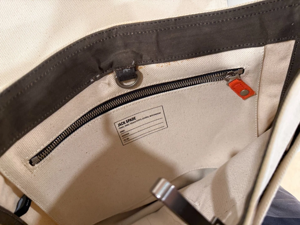 JACK SPADE Canvas Off White Raw Canvas Messenger Laptop Bag with Shoulder Strap - Image 2 of 4