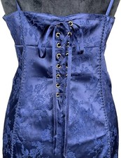 90s Victoria  s Secret Silky Stretch Satin Jacquard Blue Corset Slip Dress M