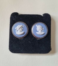 Vintage Wedgwood Silver Jasperware  Clup On Earrings