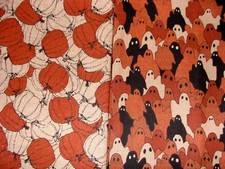 2 HALLOWEEN FABRICS/ PUMPKINS  GHOSTS/RUST BROWNS NICOLE DESIGN BENARTEX