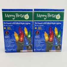 2 Merry Brite 70 Ct LED Mini Style Multi Color Lights Green Wire Christmas Patio