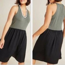 Dolan Anthropologie Knit Dress XL Green Black Colorblock Sleeveless Midi EUC