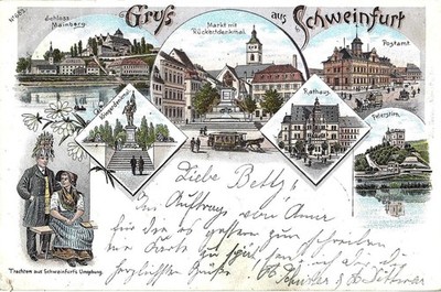 Germany 1890s Litho AK Gruss aus Schweinfurt   Ansichtskarte Postcard