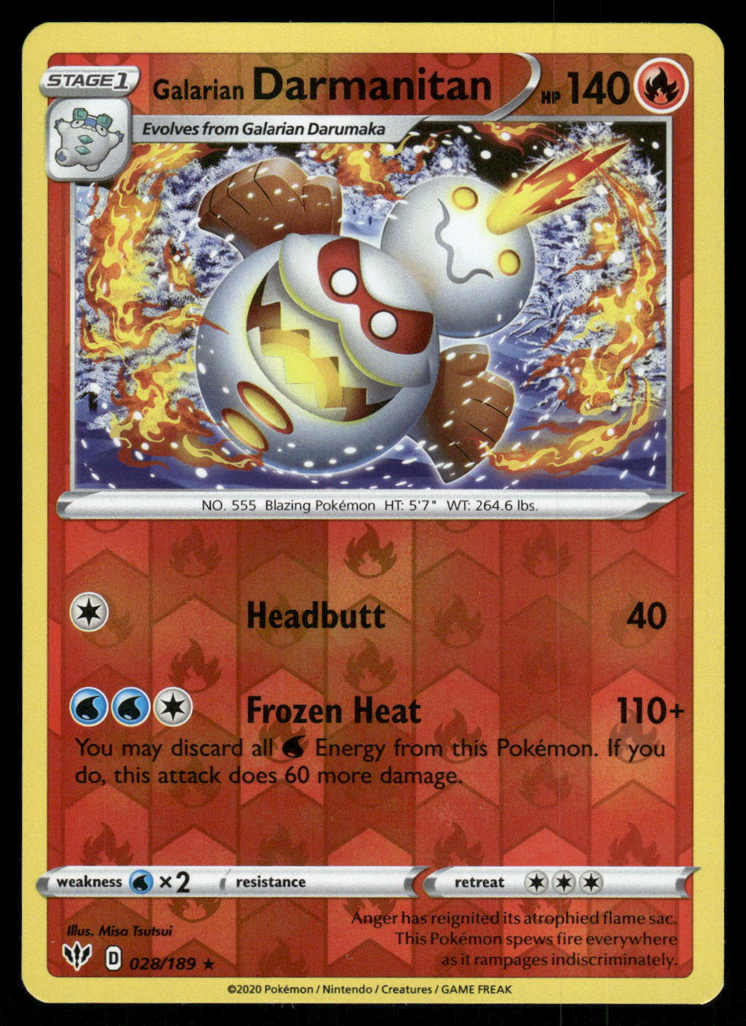 #028/189 Galarian Darmanitan (28) SWSH03: Darkness Ablaze Reverse Holo