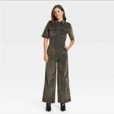 NWT Women's Holiday Short Sleeve FlockedDenim Jumpsuit - Universal Thre