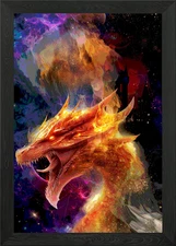Fiery Dragon in Cosmic Space Framed Wall Art Poster Canvas Print Picture