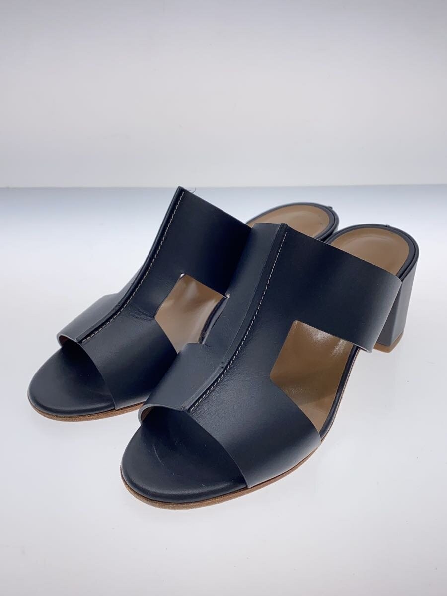 Authentic HERMES Slip-On Sandal Ostia Sandals EU 35 Black Leather F/S Used