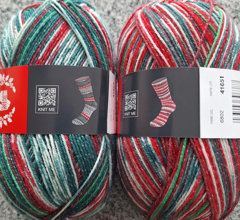 (kg/80€) Sockenwolle Lurex Meilenweit CHRISTMAS musterbildend 2x100g 4fädig