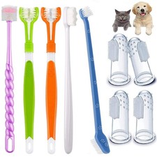 AZOFFYIU Triple Head Double Head Dog Toothbrush Set, Finger Rubber