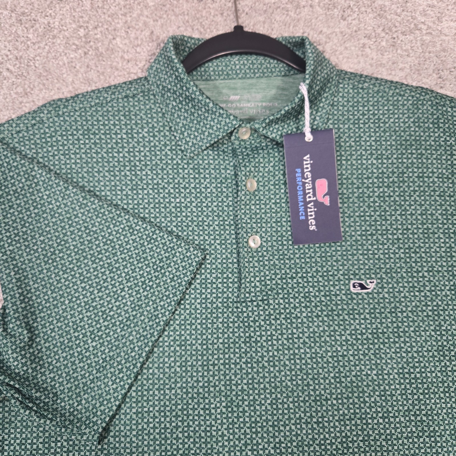 Vineyard Vines On The Go Sankaty performance Polo mens Small Green printed NEW
