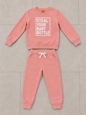 Girls 2-Piece Outfit Set Pink Long Sleeve Sweatshirt Drawstring Pants Graphic