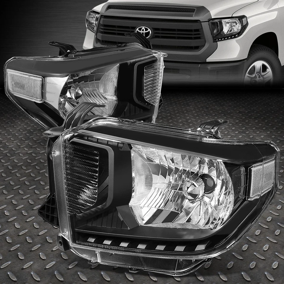 Conjunto de faros de carcasa negra esquina ámbar para Toyota Tundra 2014-2021 Foto 4 de 4
