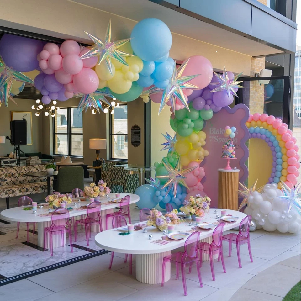 9 шт. 22-дюймовые радужные воздушные шары-звезды, прозрачные шипы конус фольга украшения для вечеринок - Изображение 3 из 4