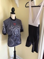 Pedal Skull & Gears Slate Grey Short Sleeve Cycling Jersey NWT Plus Shorts