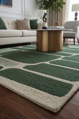 Organic Shape Hand Tufted Wool Rug Abstract Green Living Room Bedroom Kichen