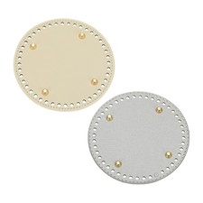 2Pcs 5.9"Dia Round Leather Crochet Bag Bottom with Holes, Beige/Silver