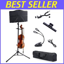 Black Music Stand with Violin Hanger
