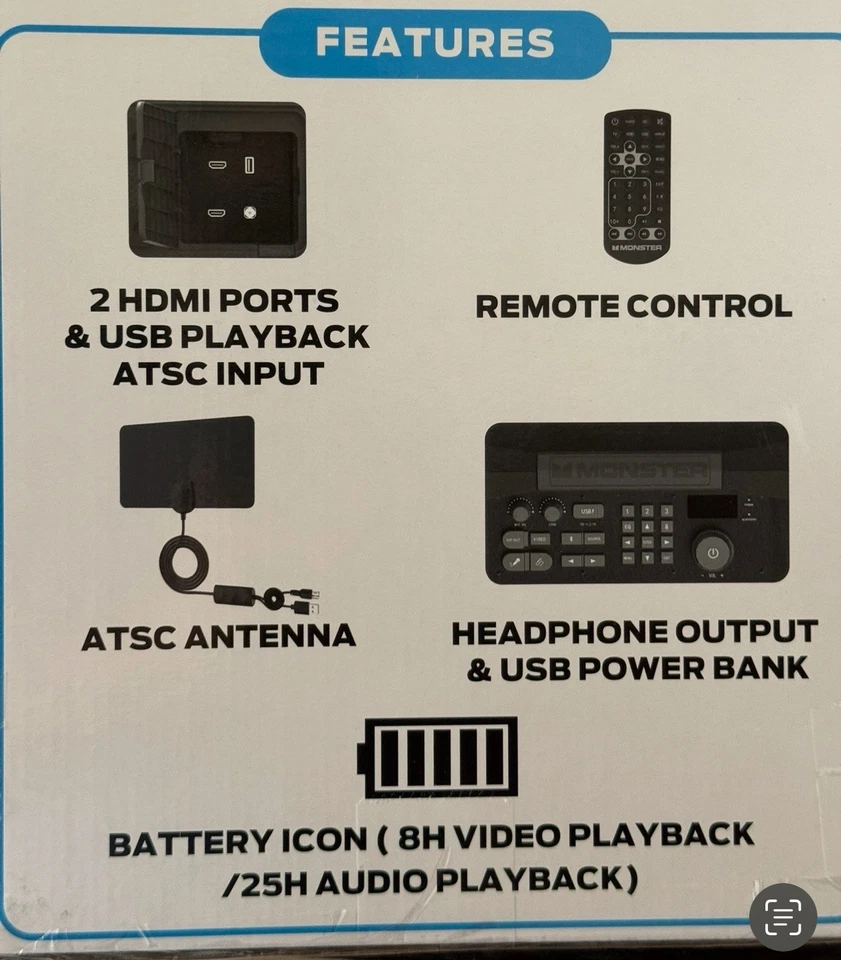 Altavoz Bluetooth Monster Vision 15.6 Pantalla LCD TV Portátil 1080p Radio FM Abierto Foto 3 de 4