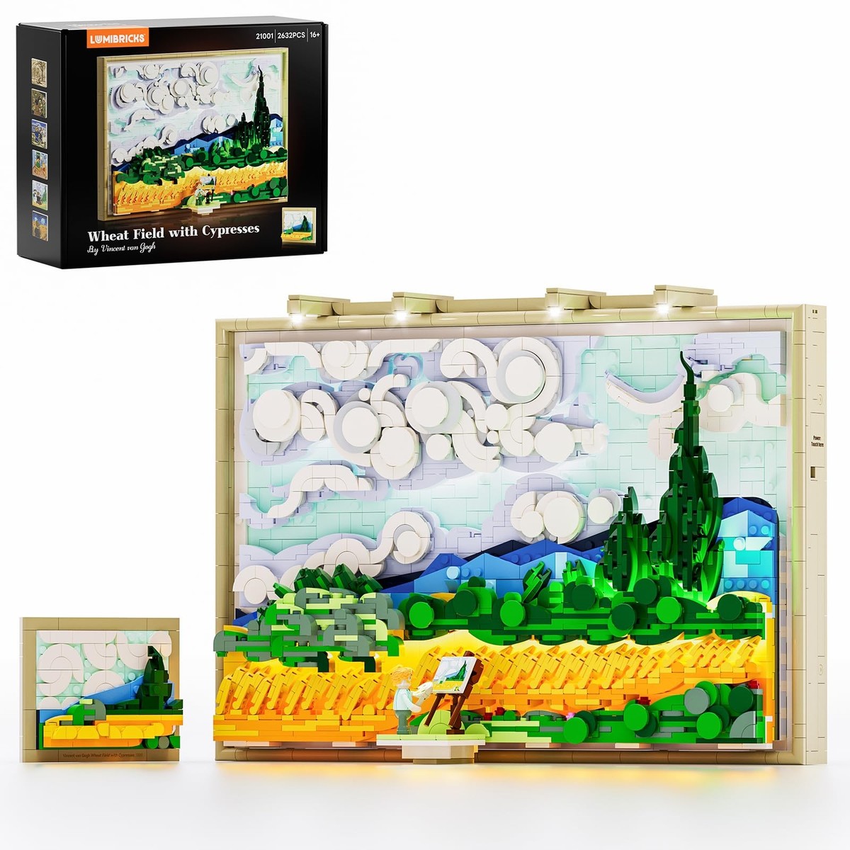 Building Blocks Set Wheat Field Cypresses 3D Wall Art Lights 